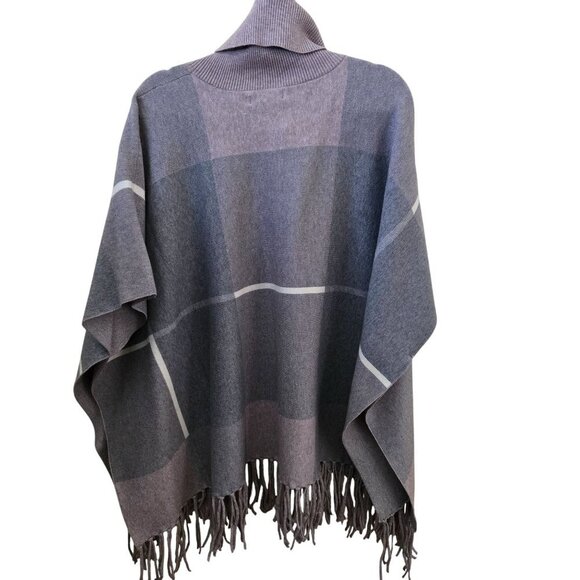 House Of Harlow 1960 Fringe Windowpane Plaid Poncho One Size - Picture 3 of 9